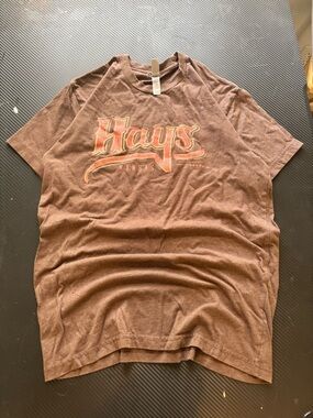 Hays Kansas Graphic Tee - Brown with Faded Red Logo Size S MEASUREMENTS SHOWN